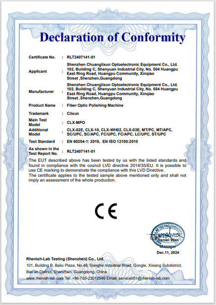 Trung Quốc Shenzhen Chuanglixun Optoelectronic Equipment Co., Ltd. Chứng chỉ